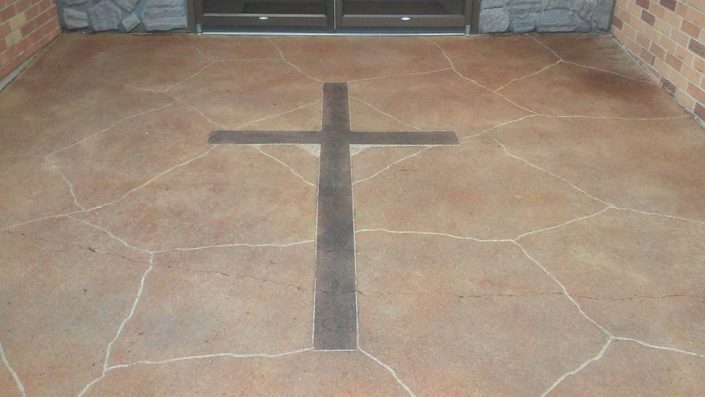 United Methodist Church in Parker Sd acid stained concrete with flagstone and cross pattern